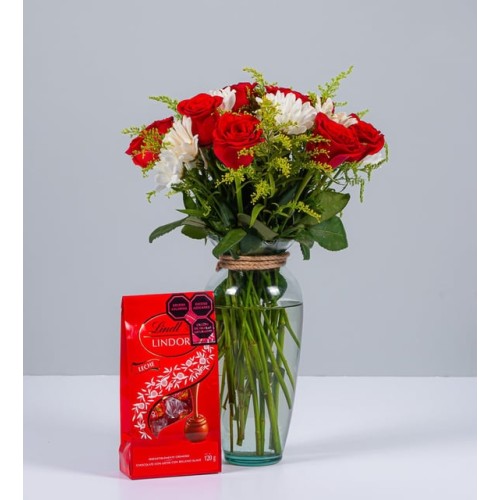 Red Rose And White Daisy Lindt