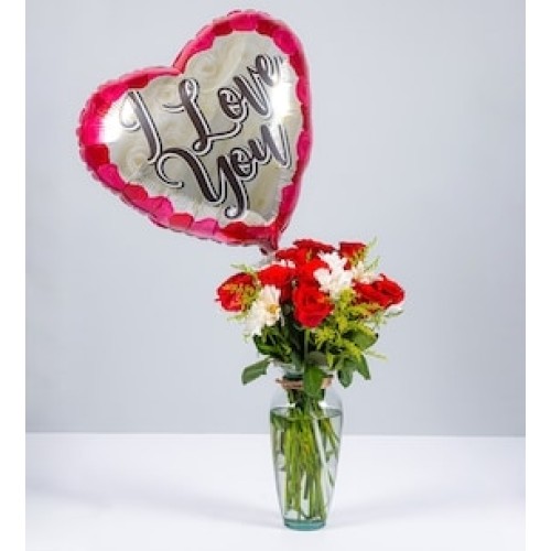Red Rose and White Daisy Balloon Love