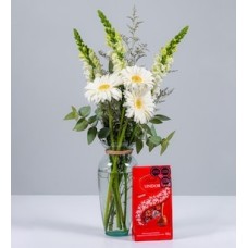 White Gerberas, Puppies and Lindt