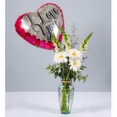 White Gerberas, Puppies and Love Balloon