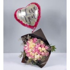 Bouquet White Roses, Roses and Love Balloon