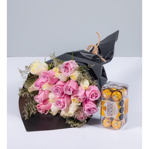 Bouquet 24 White, Pink And Ferrero 16 Roses