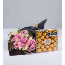 Bouquet 24 White, Pink And Ferrero 24 Roses