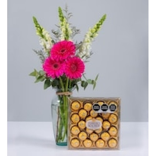 Fuchsia Gerberas, Puppies and Ferrero 24