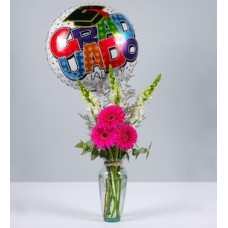 Fuchsia Gerberas, Puppies and Graduation Balloon