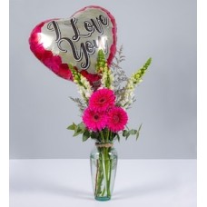 Fuchsia Gerberas, Puppies and Love Balloon