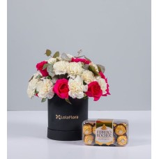 White Carnations, Pink Topaz In Box And Ferrero 16