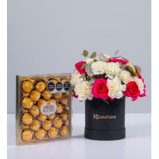 White Carnations, Pink Topaz In Box And Ferrero 24
