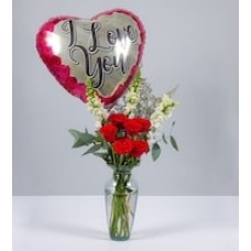 Red Roses with White Dogs and Love Balloon