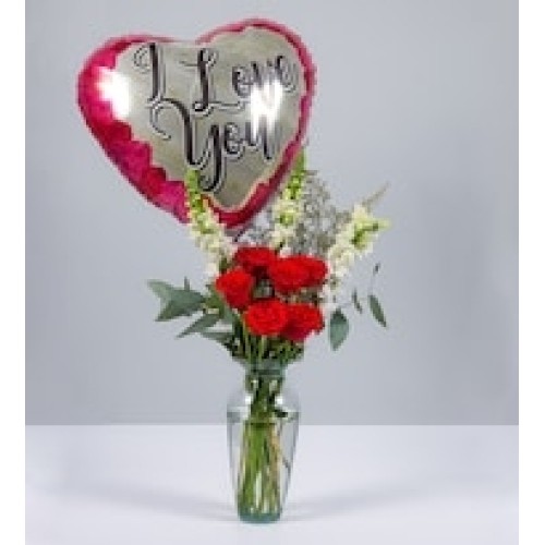 Red Roses with White Dogs and Love Balloon