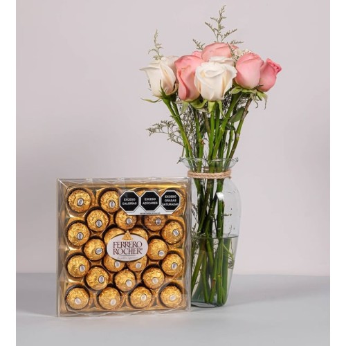 Detail Pink And White Roses With Ferrero 24