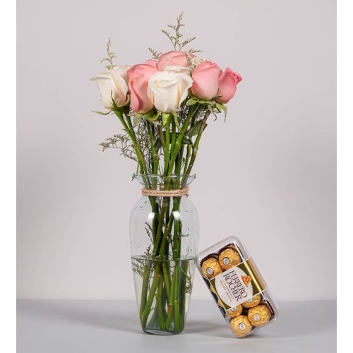 Detail Pink And White Roses With Ferrero 16