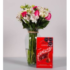 Pink Topaz, Carnations And White Astromelia With Lindt