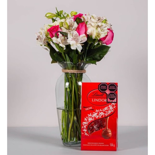 Pink Topaz, Carnations And White Astromelia With Lindt