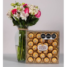 Pink Topaz, Carnations And White Astromelia With Ferrero 24