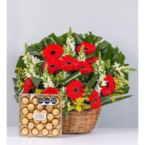 Basket Gerberas Oranges and Ferrero 24
