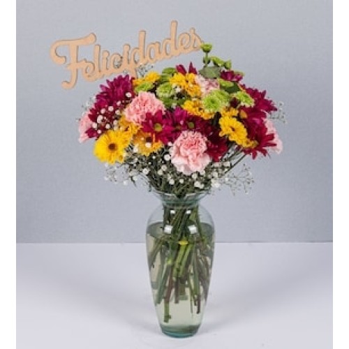 Mixed Daisies Arrangement With Pick Congratulations
