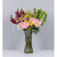 Roses, Daisies and Dogs Arrangement with Pick I Love You