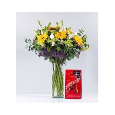 Gerbera Yellow And White Rose With Red Lindt