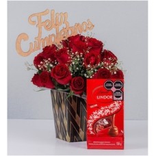 Red Roses, Red Lindts and Happy Birthday Pick