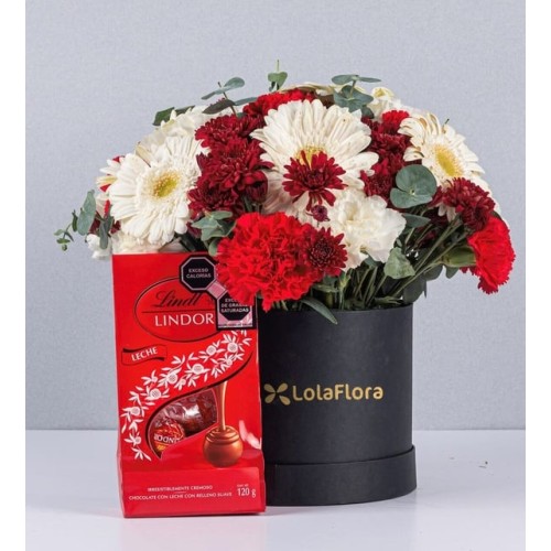 Carnations And White Gerberas Box With Lindt