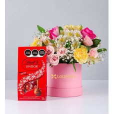 Rose Box Pink Topaz And Carnation With Red Lindt