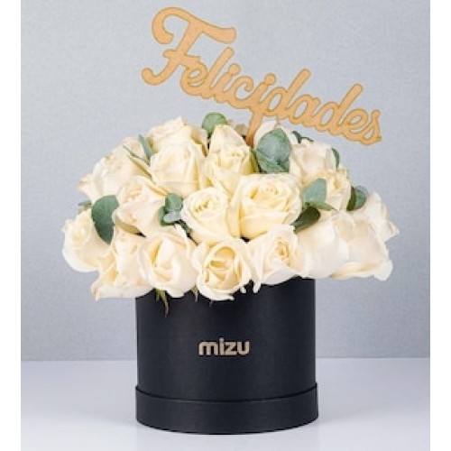 Jumbo Box White Roses and Pick Congratulations