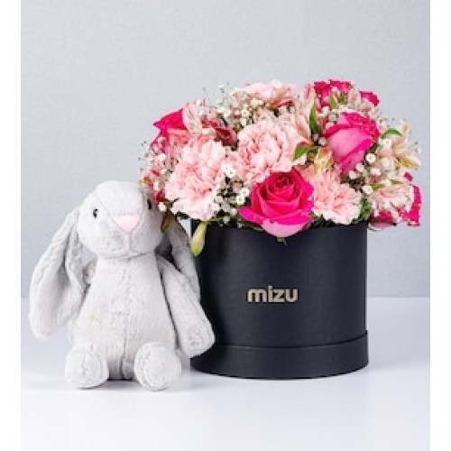 Box of Carnations and Pink Topaz and Bunny