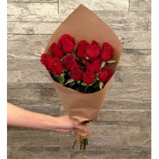 12 Red Roses in a Craft Paper Bouquet