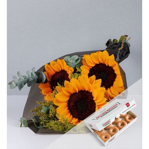 Bouquet Of 3 Sunflowers And Glazed Dozen