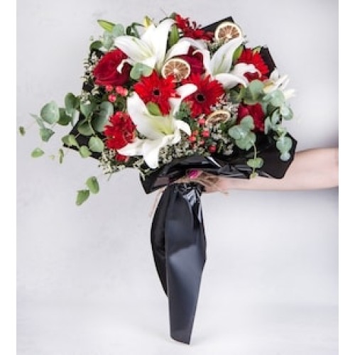 Bouquet of Red Roses, Gerberas and Lilys