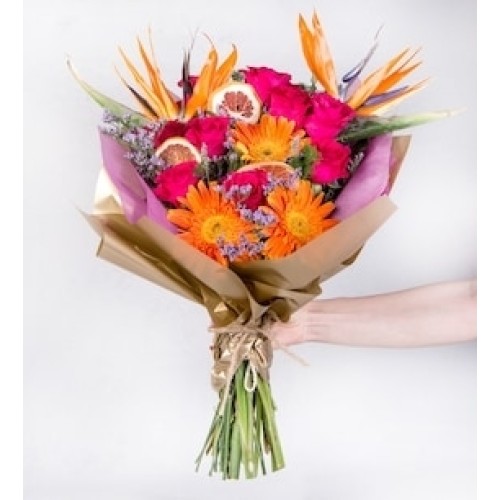 Ramo de Rosas, Gerberas, y Ave del ParaÃ­so