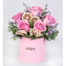 Arrangement of Pink Roses with Limonium in Box