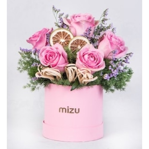 Arrangement of Pink Roses with Limonium in Box