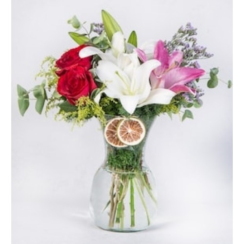 Roses and Lilys with Solidago and Limonium