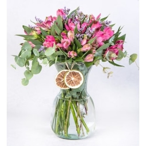 Pink Astromelias with Limonium - Mid Afternoon Forest