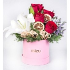 White Lily, Red Roses and Limonium in Box