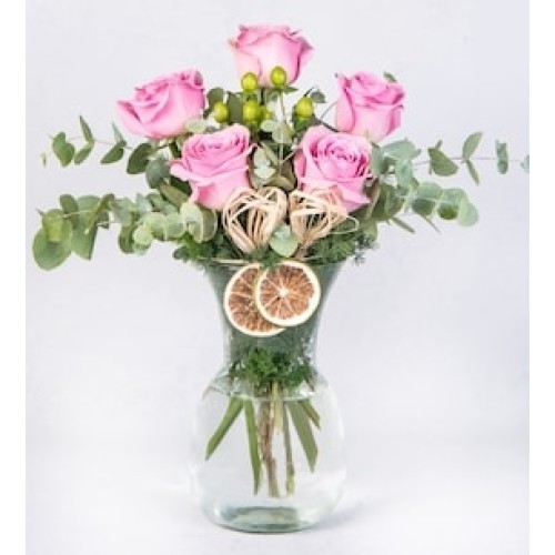 Pink Roses with Decorative Hypericum