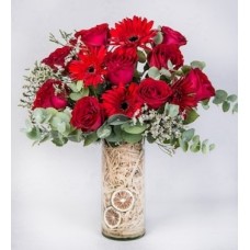 Gerberas and Red Roses with Limonium