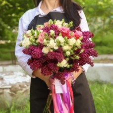 Bright Bouquet Of Lilac And Roses