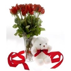 15 Red Roses & Teddy Bear