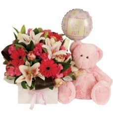 Pink Teddy Bear With Bouquet
