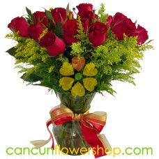 24 red roses in vase
