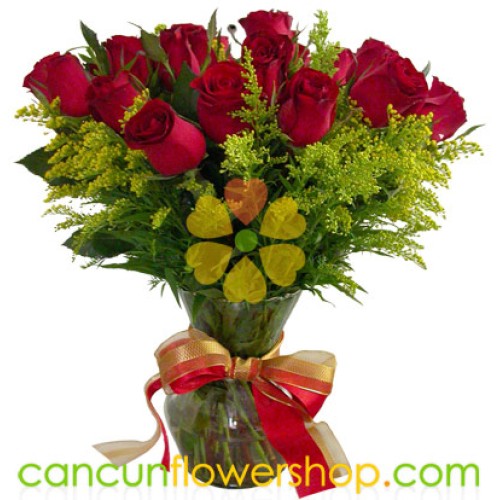 24 red roses in vase