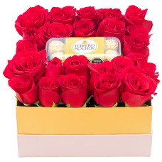 Red roses and Ferrero Rocher chocolates