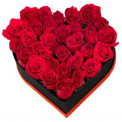 Red roses in heart shaped box