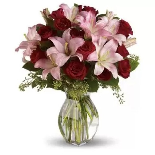 15 Red Roses , 8 Pink Lilies (Standard)