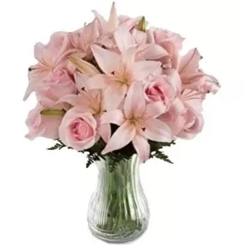 3 Soft pink Lilies , 10 Roses (Standard)
