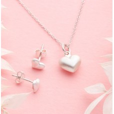 Heart Necklace and Earring Set - Sterling Silver