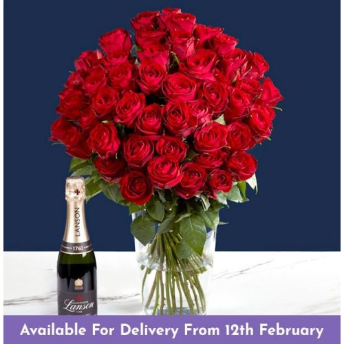 The Opulent 50 Red Roses and Lanson Champagne Gift Set